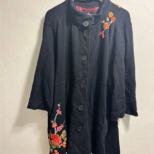 Johnny Was Black Jacket with Colorful Embroidery